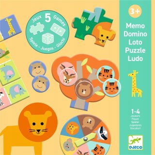 Zestaw 5 gier DŻUNGLA Memory Lotto Domino Puzzle Chińczyk Djeco 3+