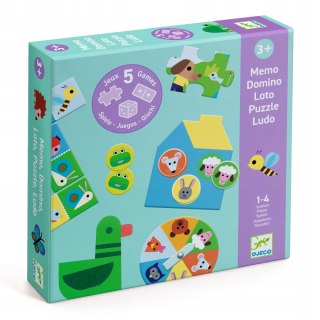 Zestaw 5 gier Memory Lotto Domino Puzzle Chińczyk Djeco 3+
