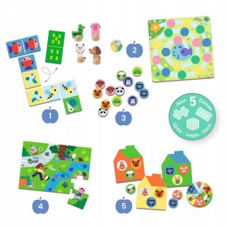 Zestaw 5 gier Memory Lotto Domino Puzzle Chińczyk Djeco 3+