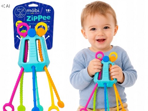 Mobi Zippee Przeciąganiec Zabawka Sensoryczna Silikonowa Sznurki 18m+