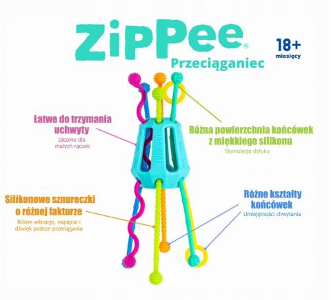 Mobi Zippee Przeciąganiec Zabawka Sensoryczna Silikonowa Sznurki 18m+